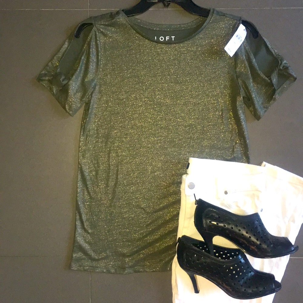 Olive Shimmer Cold Shoulder Tee